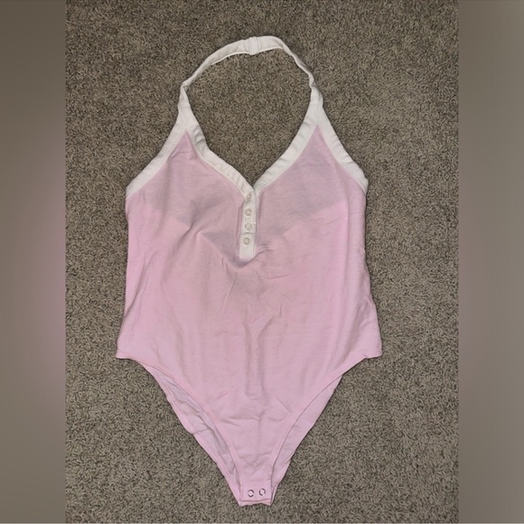 Pink and White Forever 21 Halter Bodysuit - Picture 1 of 4